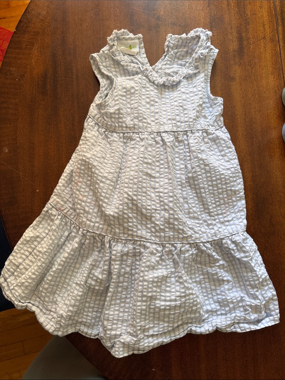 Girls' Light Blue Seersucker Ruffle Sundress